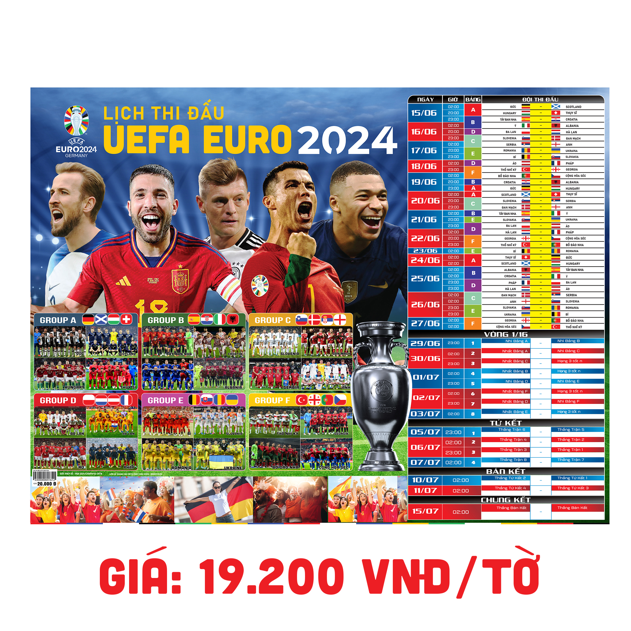 Lịch thi đấu bóng đá EURO 2024 ( Kích thước 86 X 65 )