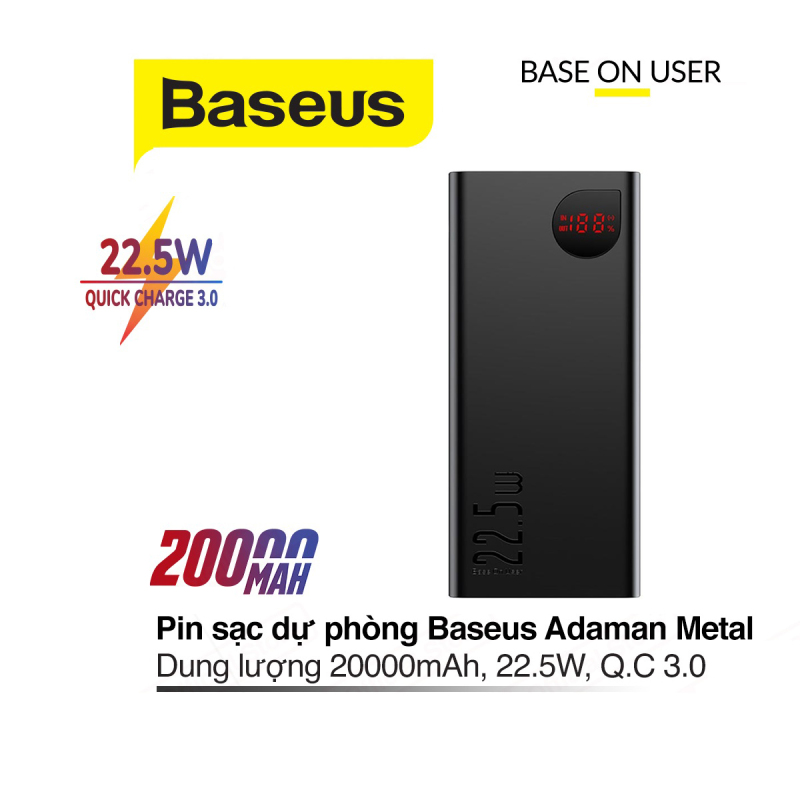 Pin dự phòng Baseus Adaman Metal dung lượng 20000mAh sạc nhanh 22.5W cho mọi thiết bị