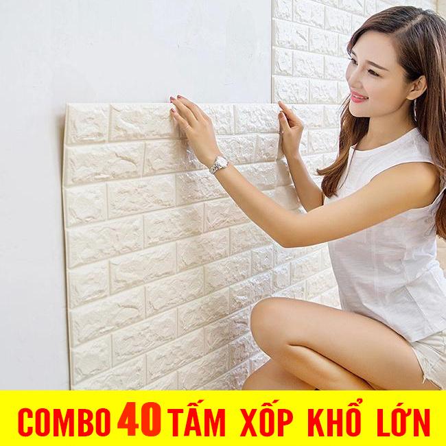 COMBO 40 tấm Xốp Dán Tường 3D Giả Gạch / Chịu lực, chống nước, chống ẩm mốc / 70x77cmX6mm