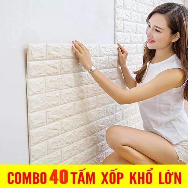 COMBO 40 tấm Xốp Dán Tường 3D Giả Gạch / Chịu lực, chống nước, chống ẩm mốc / 70x77cmX6mm