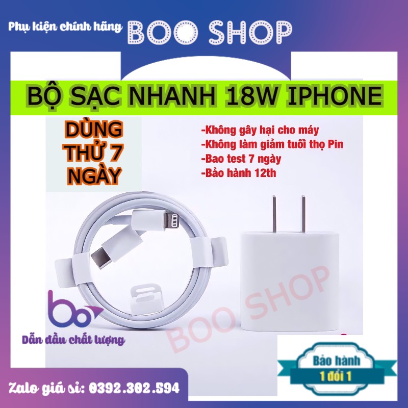 BỘ CỦ CÁP SẠC NHANH 18W IPHONE - BH 12 THÁNG