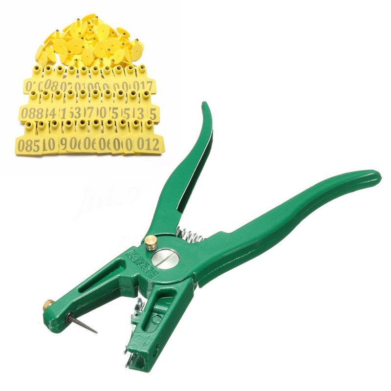 Animal Sheep Livestock Ear Tags Lables Marking Plier(100X yellow Ear Tag+1X Tag Plier)
