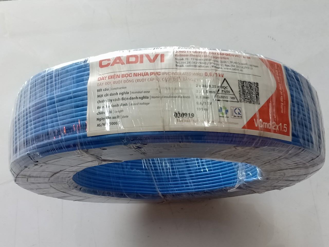 Dây cáp điện đôi CV 2x1.5 CADIVI. Cuộn 100 m