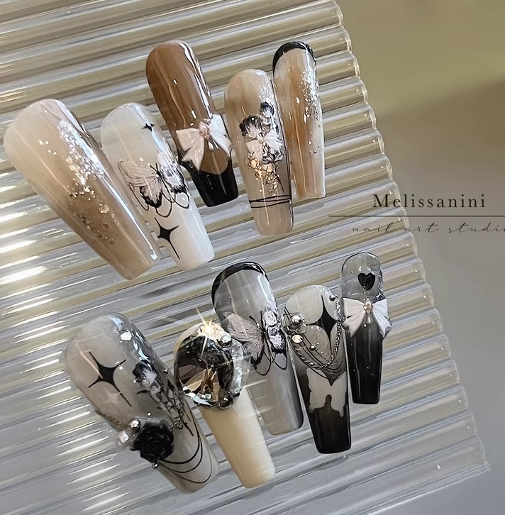 Sticker Lụa 3D Bướm Trắng Đen Sắc Nét | Hình Dán Móng Tay XY-1035