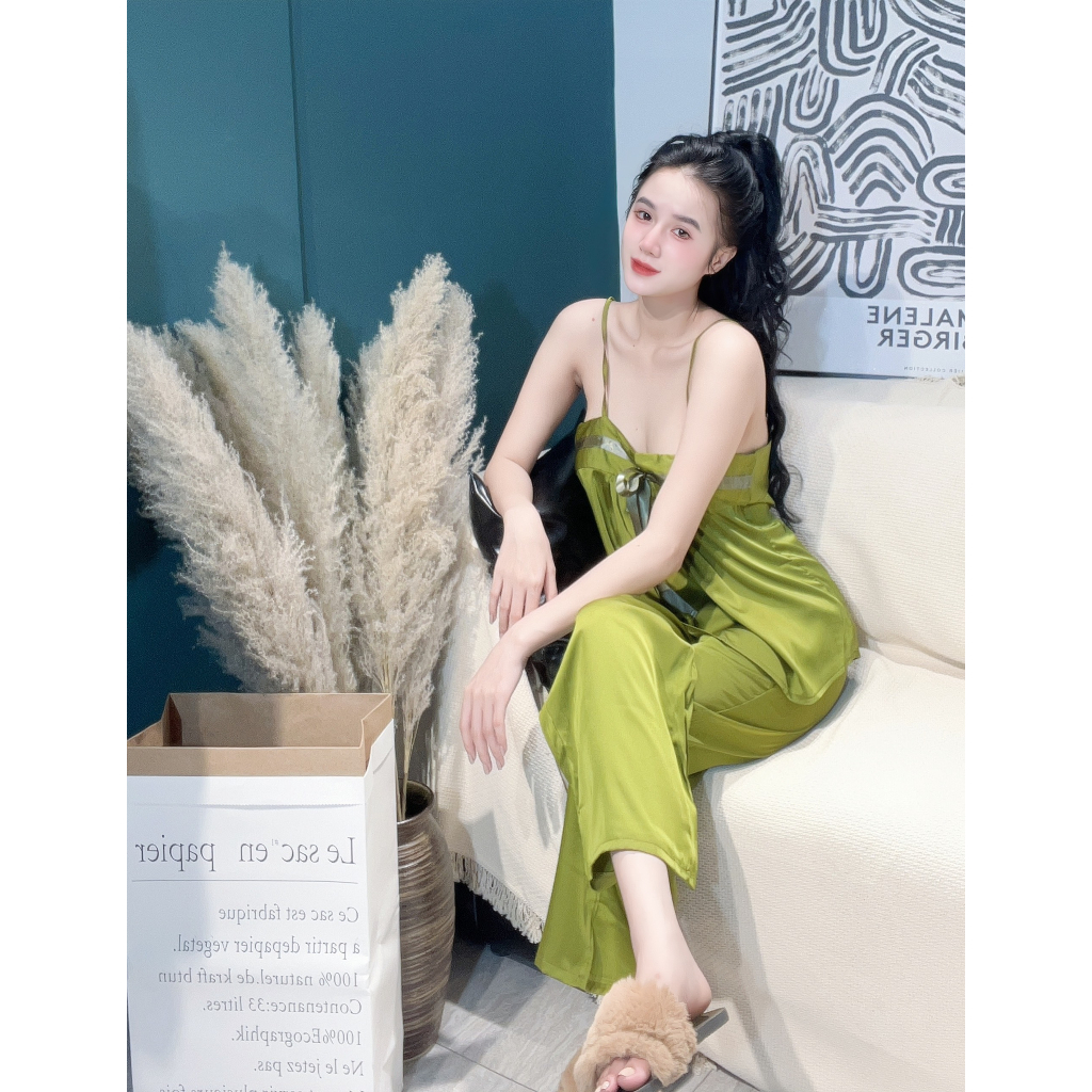 Đồ bộ hai dây cột nơ form suôn rộng lụa latin chất đẹp