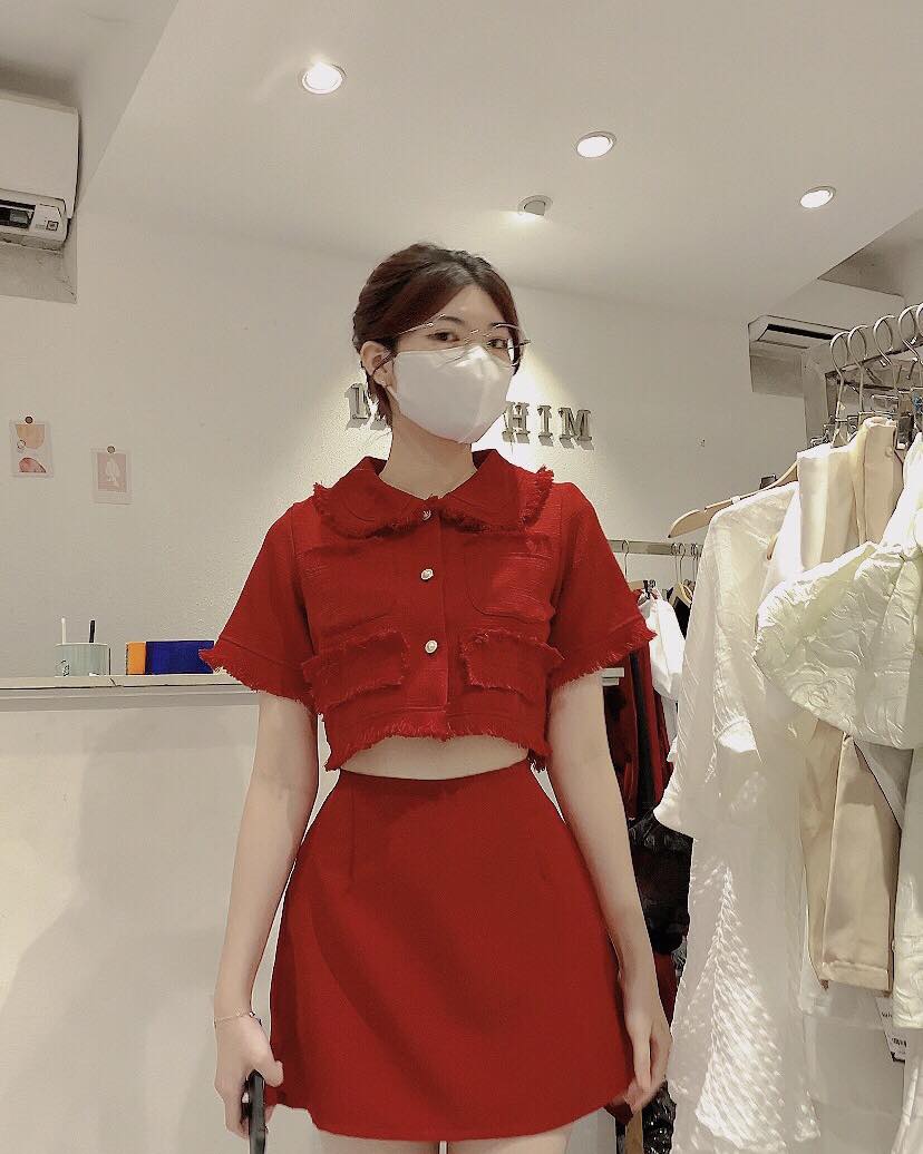 SET ÁO DẠ CROPTOP KÈM CHÂN VÁY (KÈM VIDEO HÌNH THẬT)