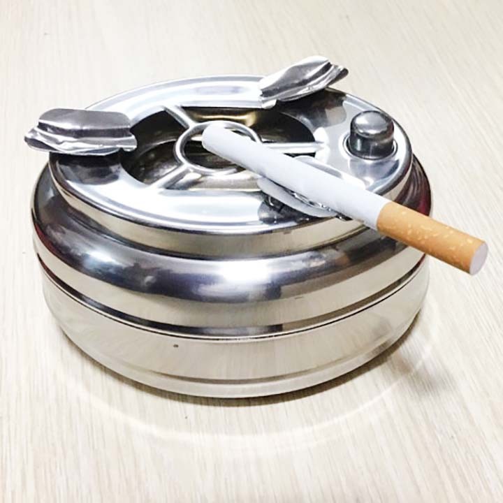 Gạt tàn thuốc Inox - Nhấn nút đóng mở 2 ngăn