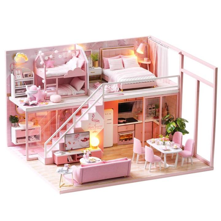 Girl doll house Furniture toy diy Miniature room diy wooden dollhouse L027