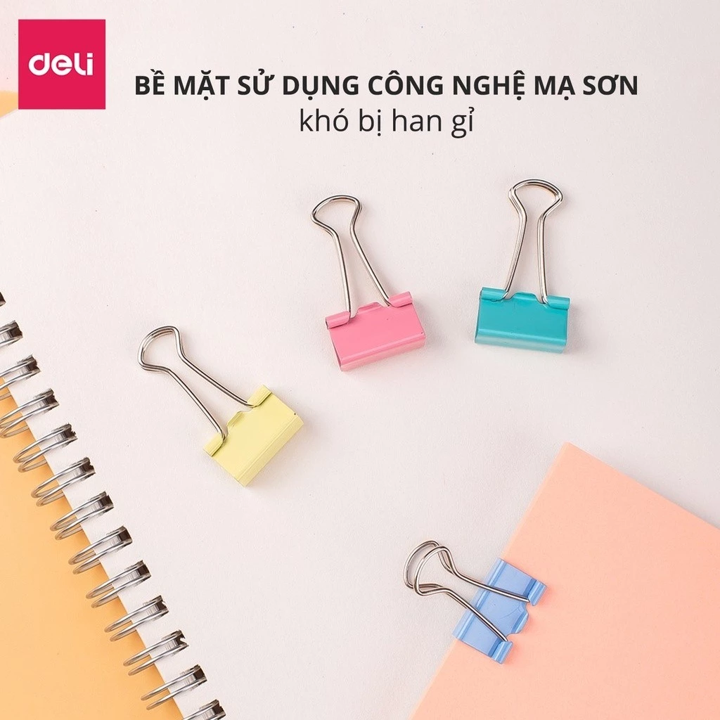 Kẹp Bướm Màu Hộp Nhựa Deli - Nhiều Kích Thước