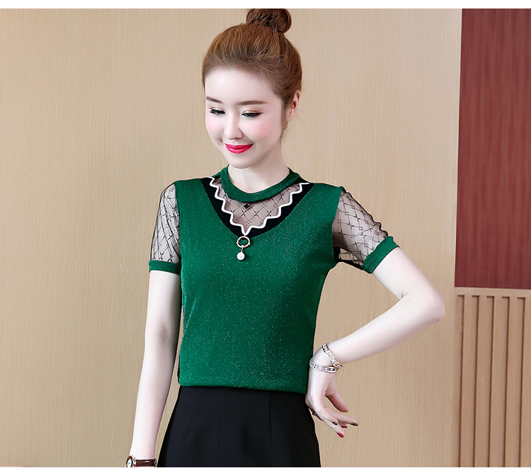 Áo kiểu nữ trung niên pha ren - áo sơ mi ren