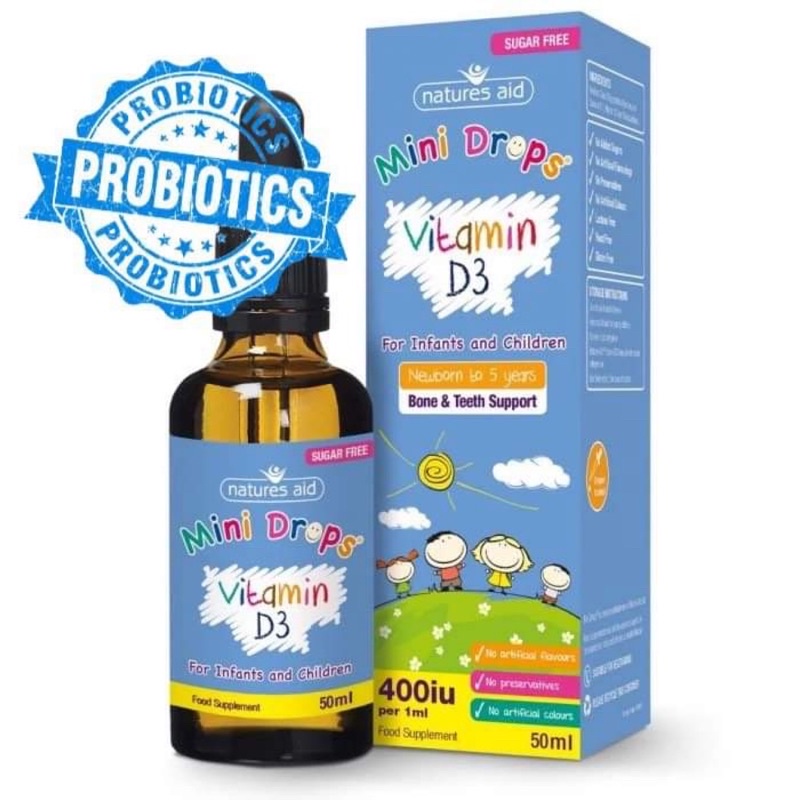 Mini drops cho bé của Natures Aid (sắt, vtm D3, Dha, Multi tổng hợp,immune tăng đề kháng)