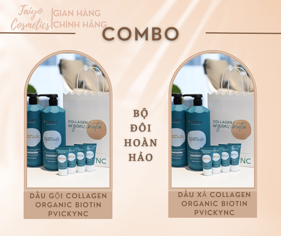 Bộ Gội Xả Collagen Organic Biotin Pvickync 1000ml