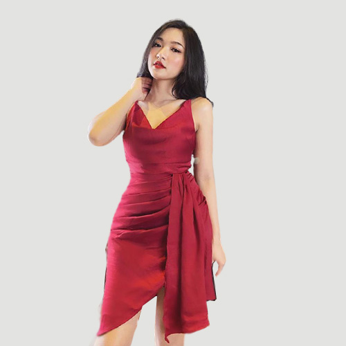 [HCM]Đầm nữ lệch tà thắt eo tay ngắn cổ V thời trang mới Đ090