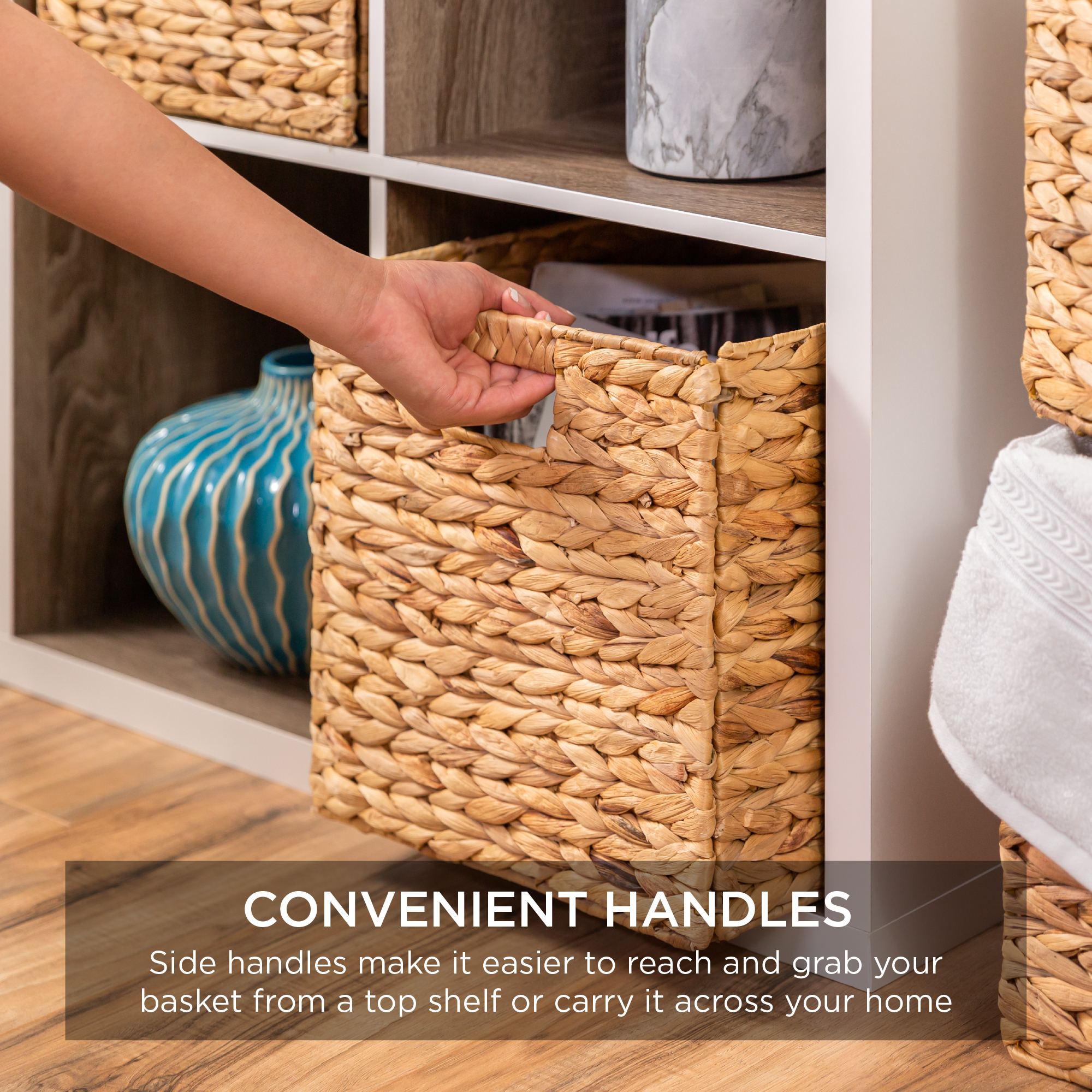 Square Folding water hyacinth basket 27x27x27