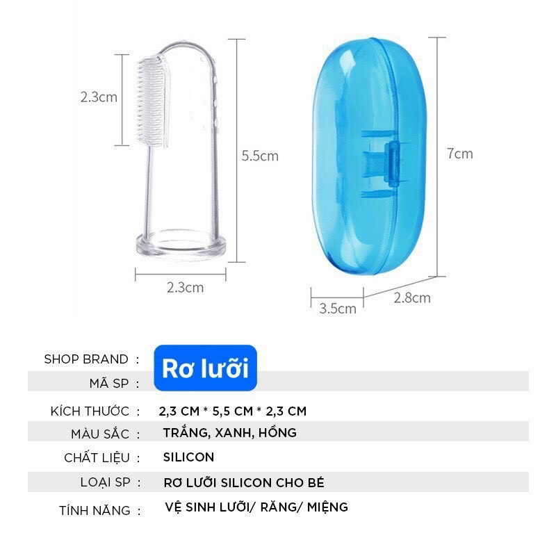Rơ lưỡi XỎ NGÓN silicon, bàn chải đánh răng cho bé, có hộp đựng giữ vệ sinh