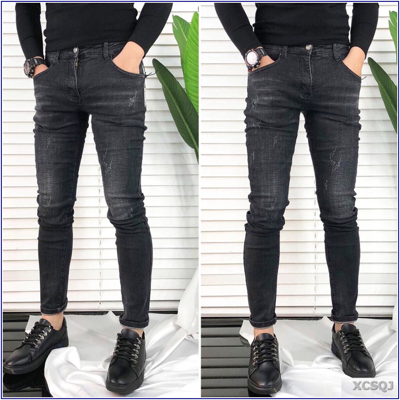 Quần jean nam cao cấp 384 MÀU NGẢ ĐEN cào xước , không xù lông, không ra màu, chất giãn tốt -x2-289