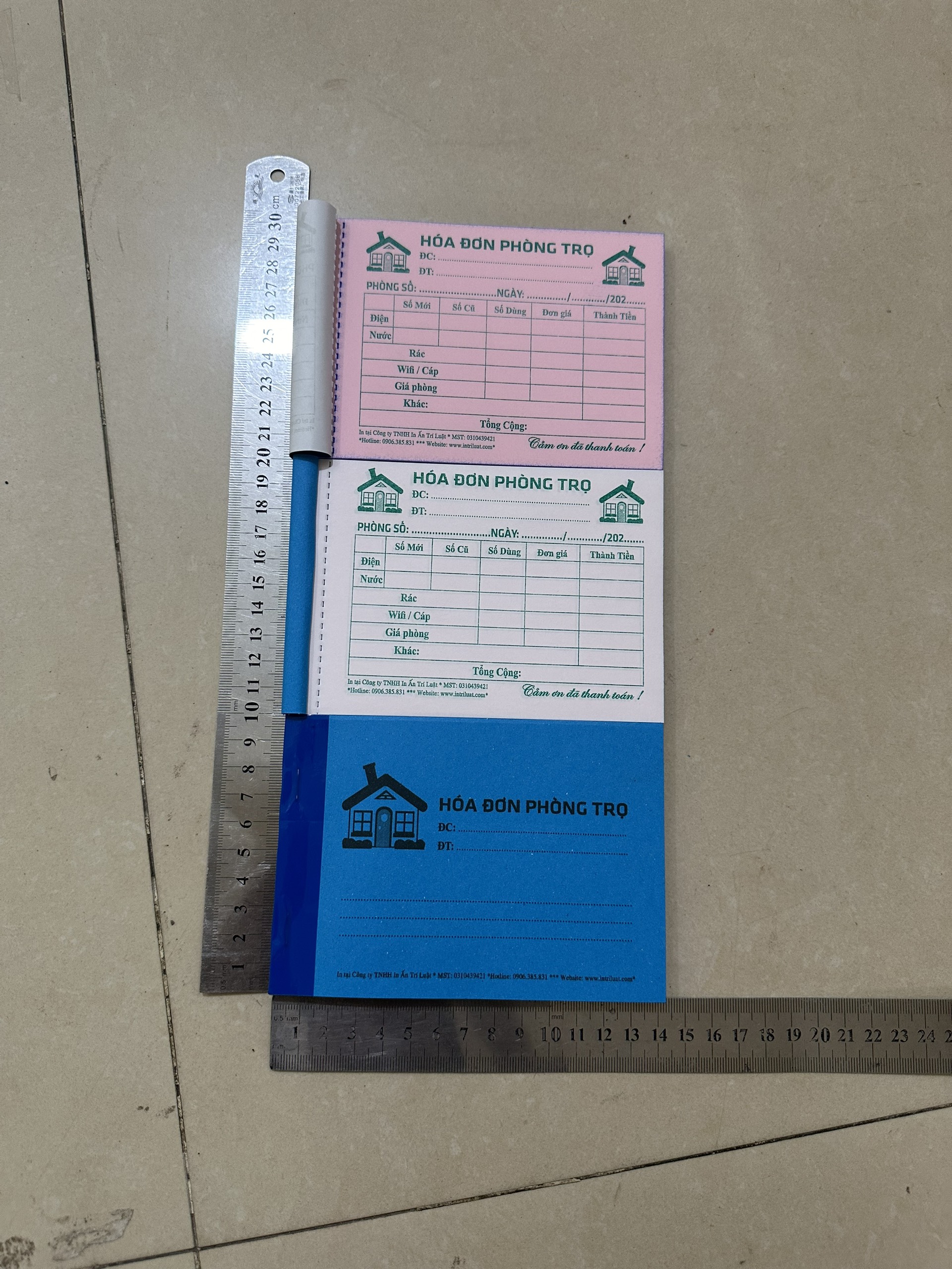Hóa đơn phòng trọ 2 liên khổ a6