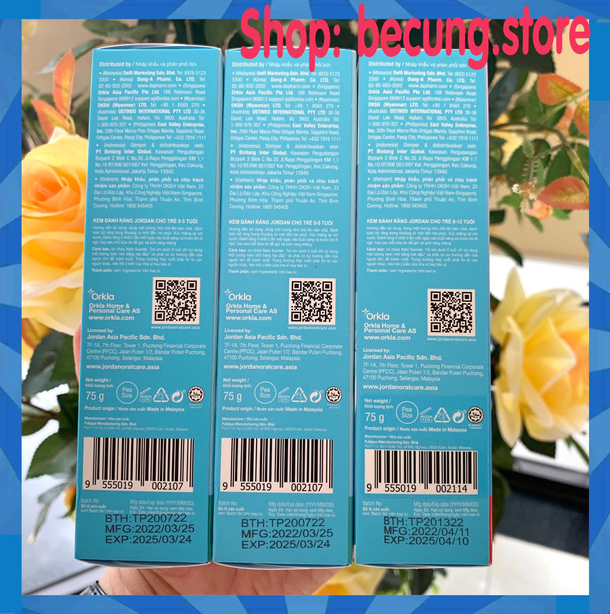 Kem đánh răng Jordan cho bé vị dâu & vị nho 75g (0-5 tuổi, 6-12 tuổi).