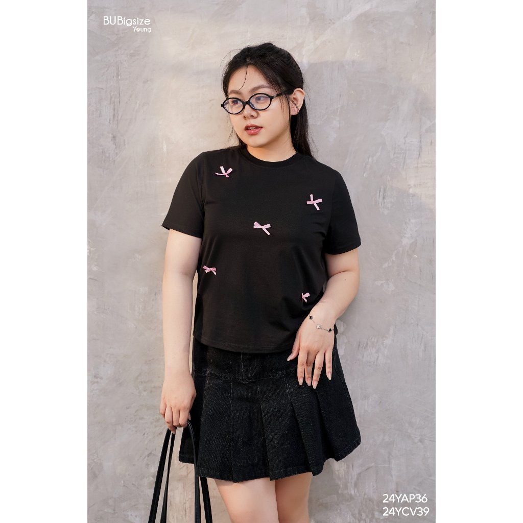 Áo babytee trơn phối đính nơ BIGSIZE (55kg đến 95kg) - 24YAP36 - [BU Bigsize Young]