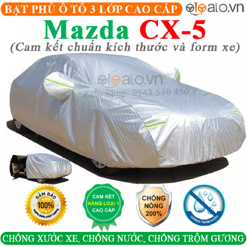 Bạt phủ ô tô Mazda CX5 CAO CẤP 3 LỚP CHỐNG NÓNG MƯA CHỘM GƯƠNG - Có khóa kéo cửa lái, Bạt phủ xe ô tô Mazda CX5, Bạt che ô tô Mazda CX5
