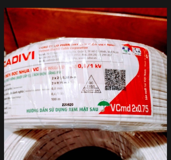 DÂY ĐIỆN ĐÔI 2X0.75 (  ĐÔI 24 ) CADIVI CUỘN 100 MÉT