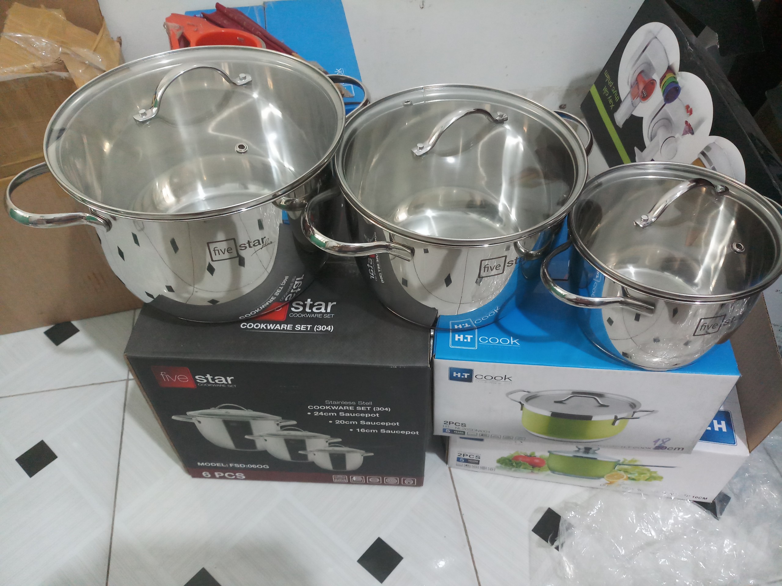 BỘ 3 NỒI CAO CẤP FIVESTAR (INOX 304 – THÂN CAO – NẮP KÍNH)