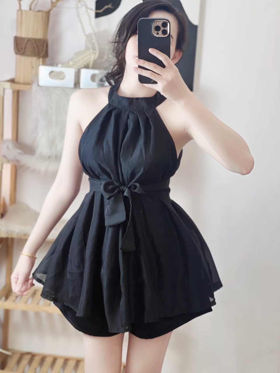 Áo yếm vải voan kiếng cột nơ eo tiểu thư siêu dễ thương mẫu mới về nhiều màu TU