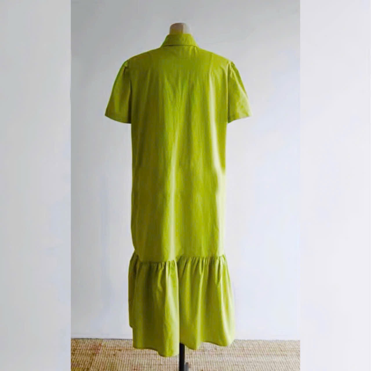 Đầm nữ sơ mi xanh bơ đuôi cá