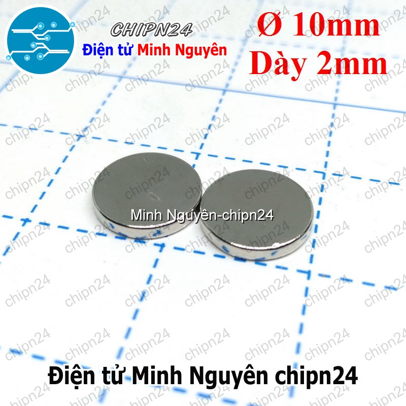 [2 viên] (K173) Nam châm Tròn phi 10mm dày 2mm - HH001882