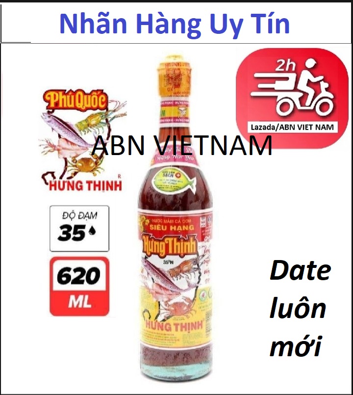 Nước mắm Cá Cơm siêu hạng Hưng Thịnh 35 độ 620ML ( Chai Thủy Tinh ), 40 độ 750ML. Date luôn mới