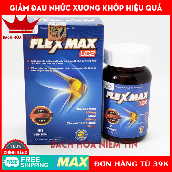 FLEXMAX UC2 - Glucosamin 1500mg - Giảm đau khớp, viêm khớp, thoái hóa cơ xương khớp, đau lưng, đau nhức khớp gối - Hộp 60 viên Chuẩn GMP