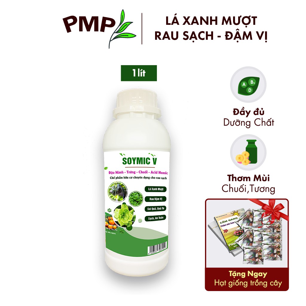 Phân bón hữu cơ soymic v pmp siêu phân bón ủ vi sinh từ đậu nành, trứng, chuối, humic, vi lượng cho rau sạch 1000ml