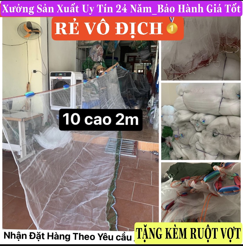 LƯỚI VÉT CÁ 10m cao 2m...Hàng Gia Công Túi 3m, Cánh Kéo 1,5 (lưới kéo không chuyên)_Bảo Hành 12 Tháng