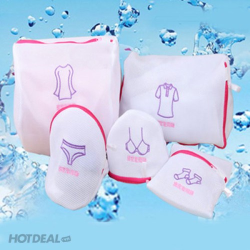 Bộ 5 chiếc túi lưới giặt đồ bảo vệ quần áo bền, chống rách khi giặt trong máy giặt nhiều, đủ kích cỡ cho mọi loại quần áo: quần áo con, quần áo ren, váy dài, KHUYẾN MÃI SỐC
