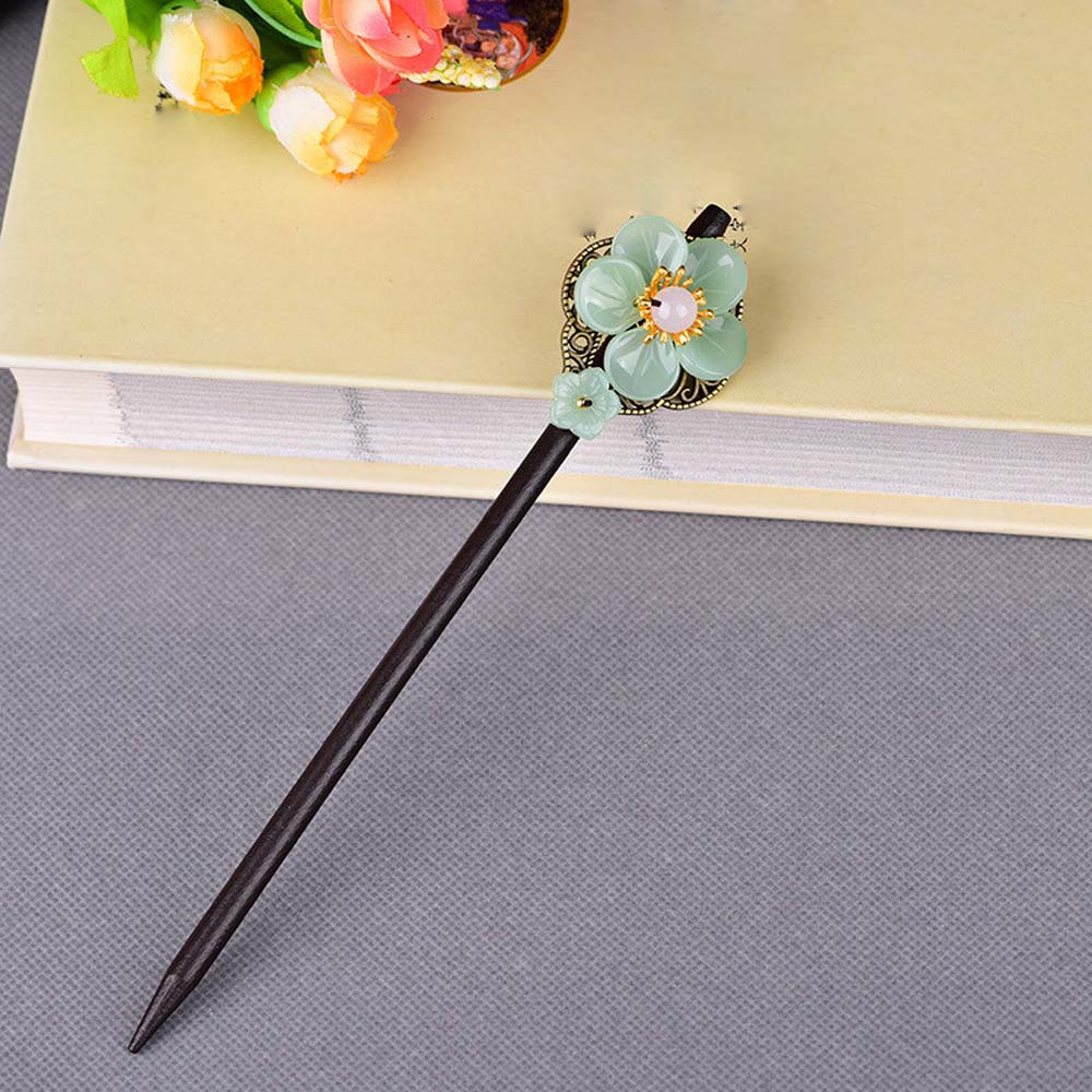 Temperament Wild Girls Glaze Flower Vintage Female Antique Hairpin Hair Stick Wooden Han Costume Accessories