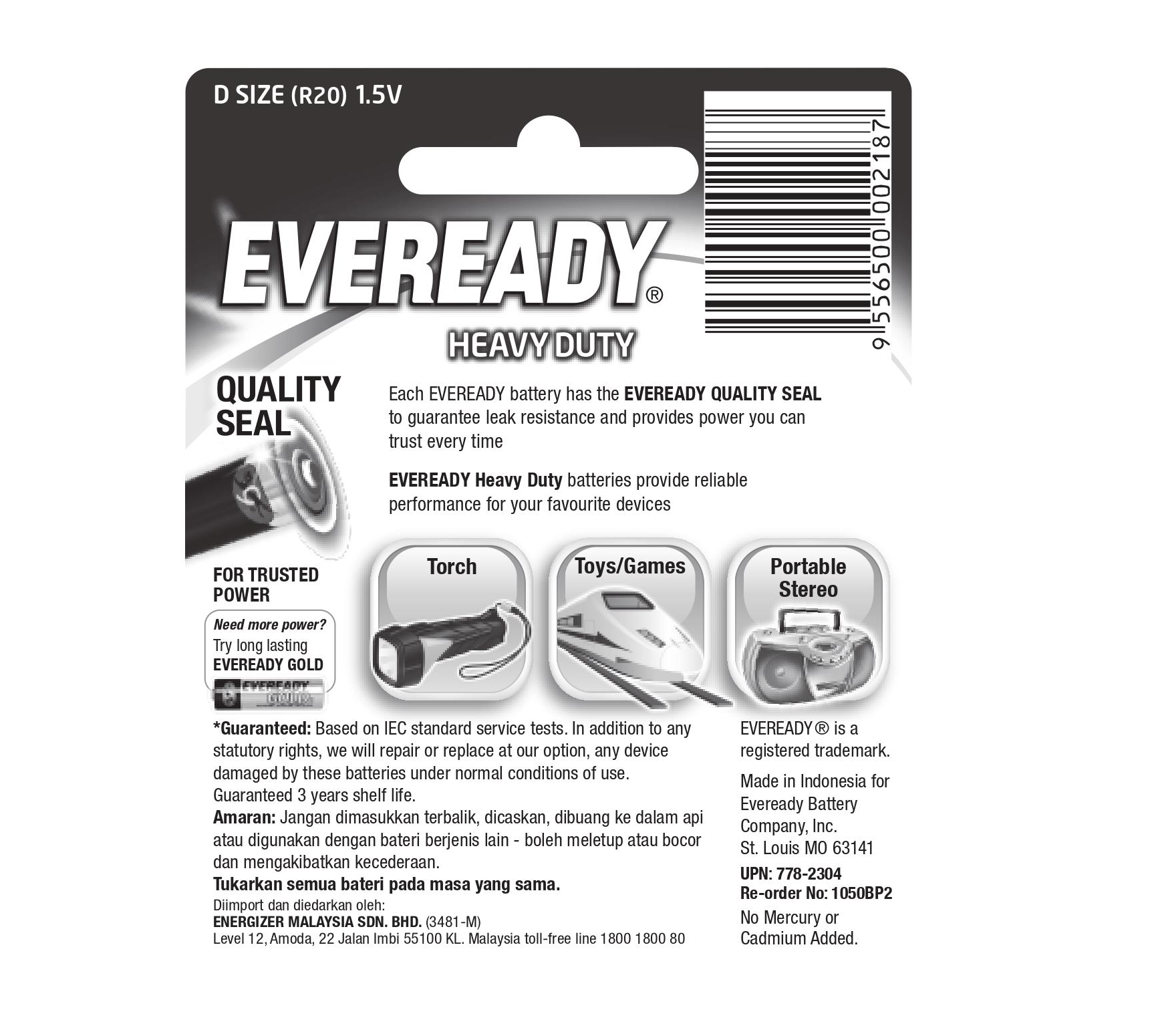 [HCM]Pin Eveready D 1050 SW2