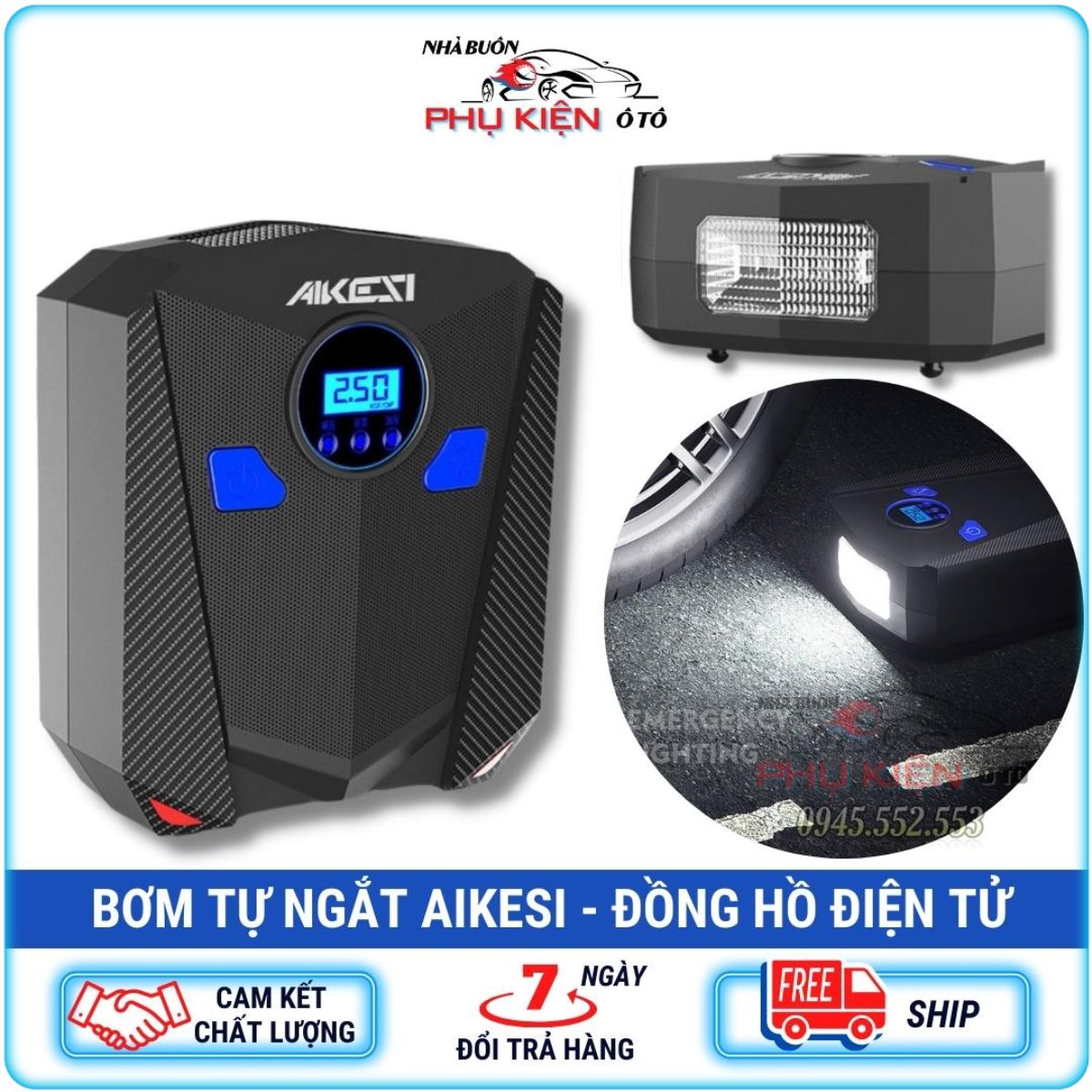 Máy Bơm Lốp Ô Tô AIKESI 2023 Áp Suất Điện Tử 35l/p - Loại Bơm Cực Khỏe ⚡️MẪU HOT 2023⚡️