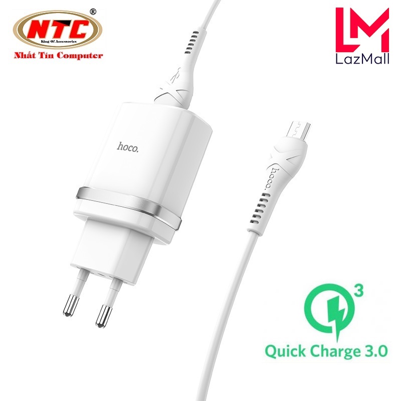 Combo cốc sạc nhanh và cáp sạc cổng microusb hoco c12q hỗ trợ qc3.0 3a 18w - nhat tin authorised store