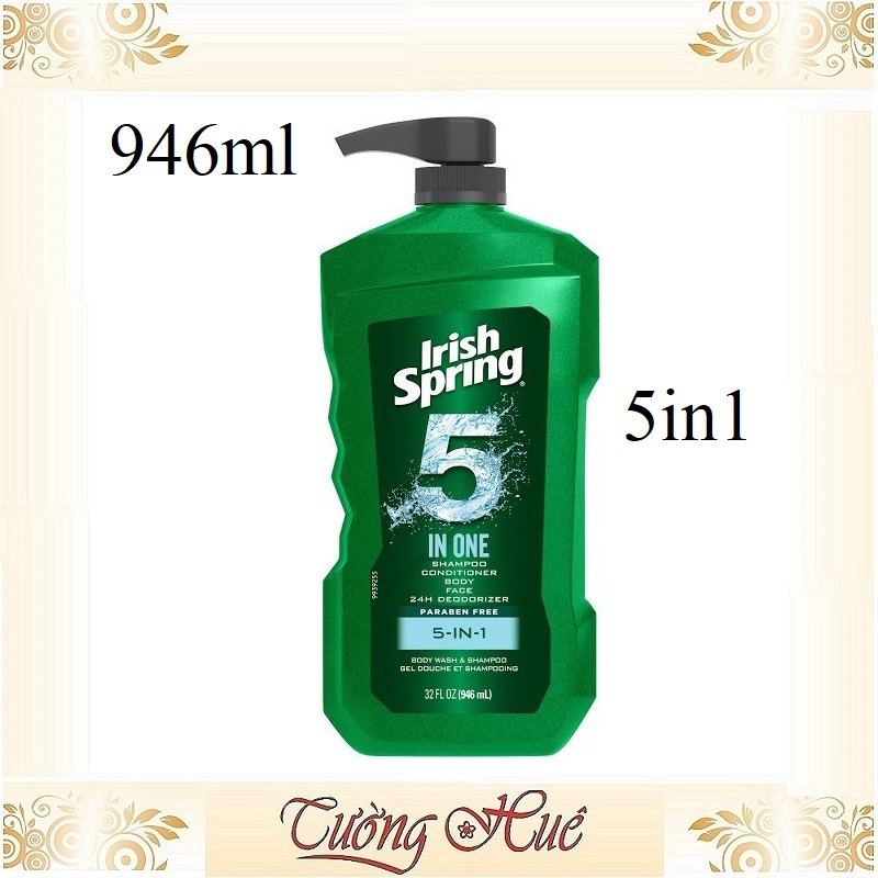 Gel tắm gội xả rửa mặt Irish Spring 5in1 24H Deodorizer Body & Shampoo - 946ml nhập khẩu