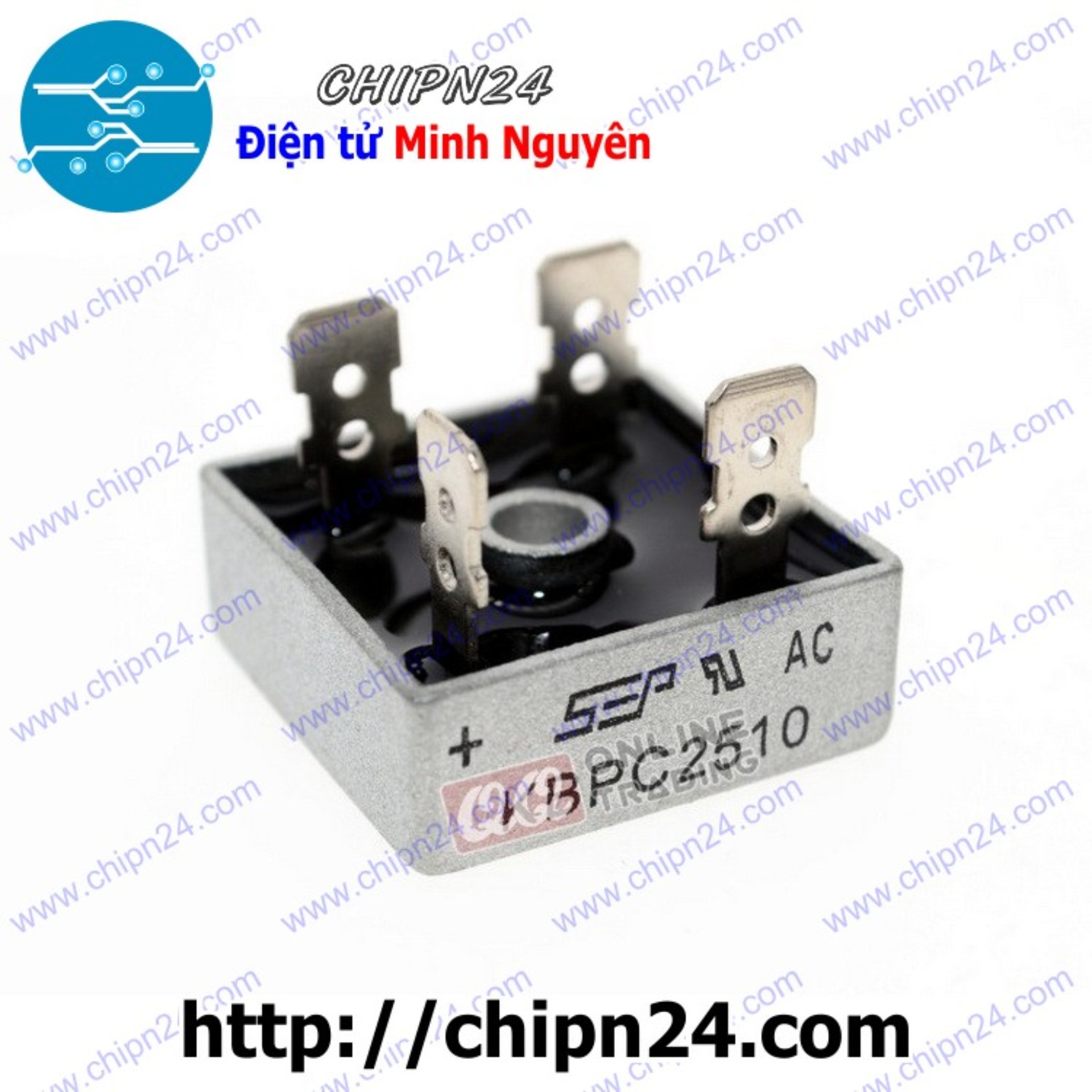 [2 con] (F18.7) Cầu Diode KBPC2510 25A 1000V (25A vuông)