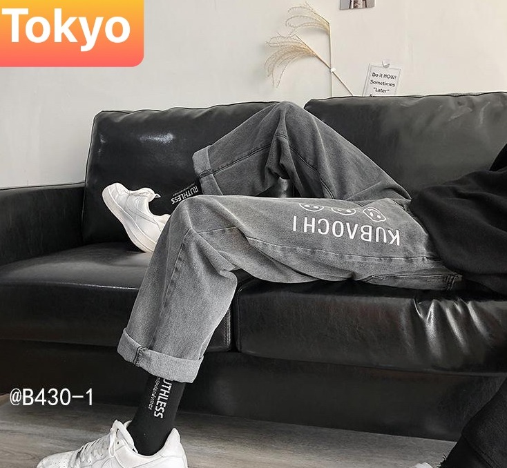 QUẦN BAGGY JEAN NAM CHẤT BÒ XANH ỐNG RỘNG THÊU CHỮ NHẬT BẢN KUBAOCHI MỚI CAO CẤP TOKYO FASHION