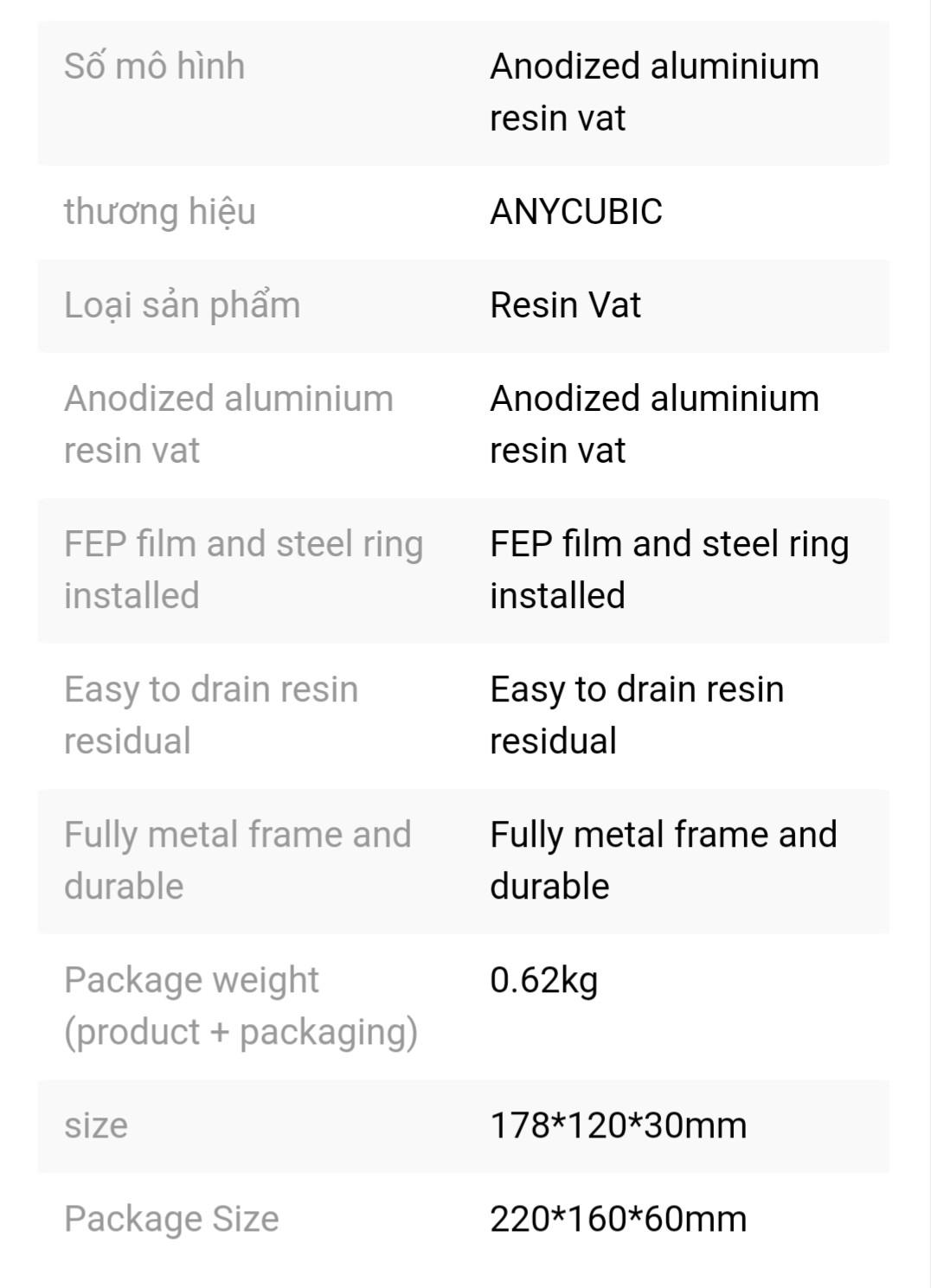 Khay chứa Resin cho máy in 3D Anycubic Photon or Photon S