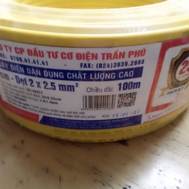 Dây điện 2x2.5  SQmm Trần phú  quận 100mét