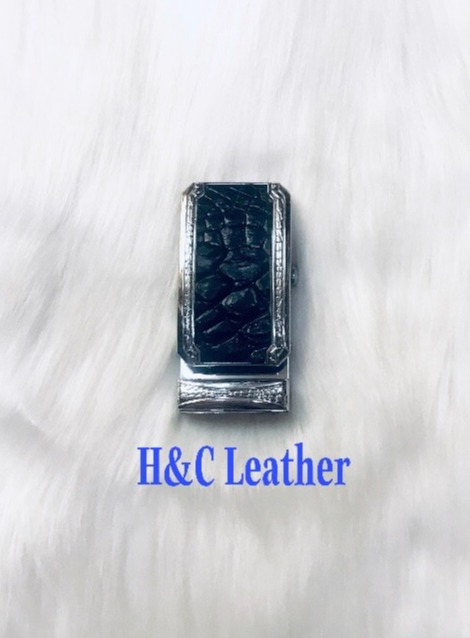 Mặt khóa thắt lưng (đầu dây nịt), da cá sấu thật, mặt tự động, màu đen, 3.5cm ( không gắn con cá sấu)