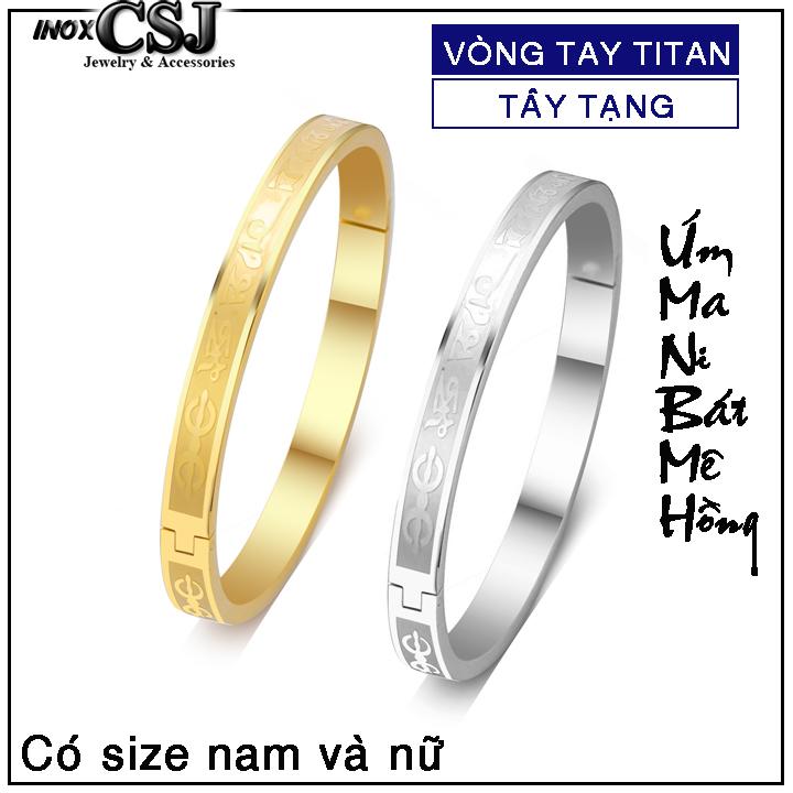 VÒNG TAY TITAN TÂY TẠNG CHÚ OM MANI PADME HUM màu vàng - cầu bình an mang may mắn - hợp phong thủy - có size nam và size nữ