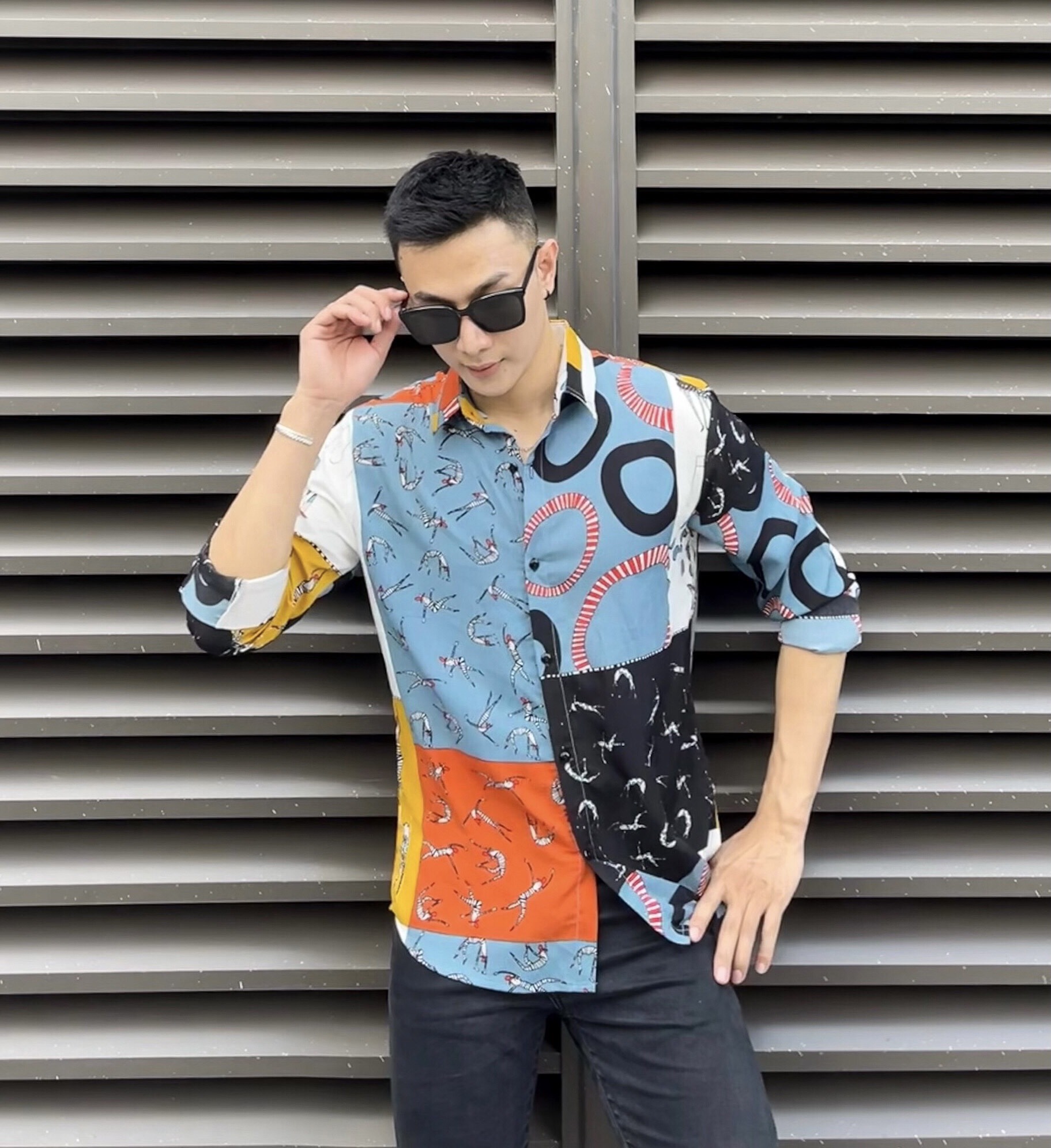 Áo sơ mi nam tay dài họa tiếc vải lụa cao cấp S004