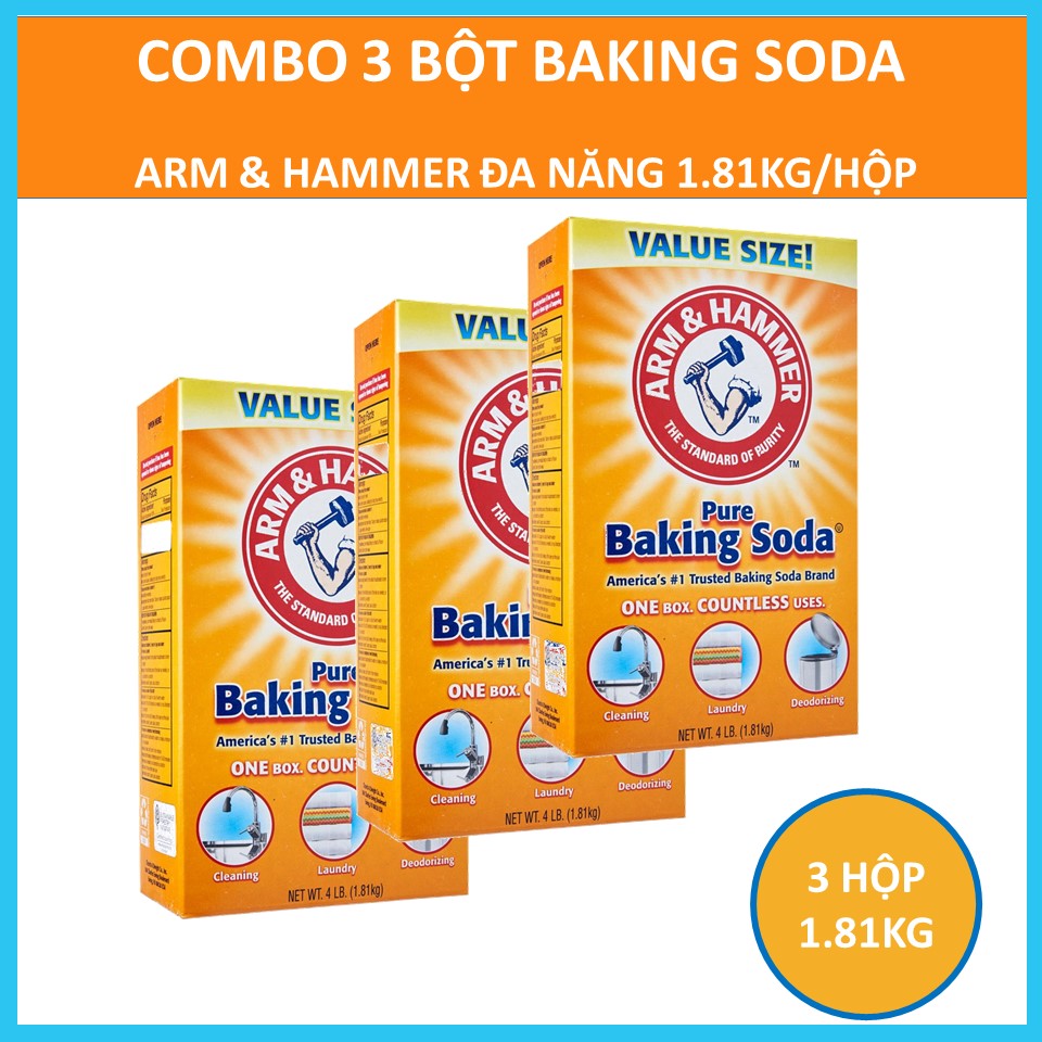 [Made in USA] COMBO 3 Bột Baking Soda Arm&Hammer Đa Năng 1.81kg/hộpx3