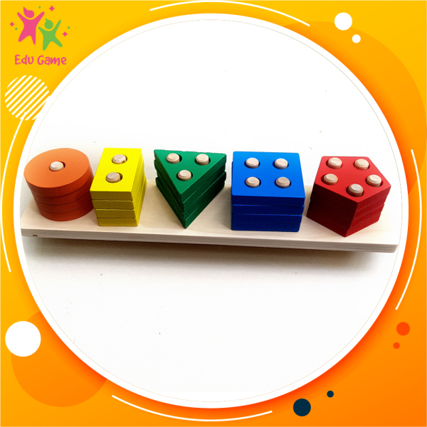 Đồ chơi thả 5 hình khối cơ bản bằng gỗ nhiều màu-Giáo cụ montessori cho bé 2 tuổi phát triển tư duy hình học và vận động