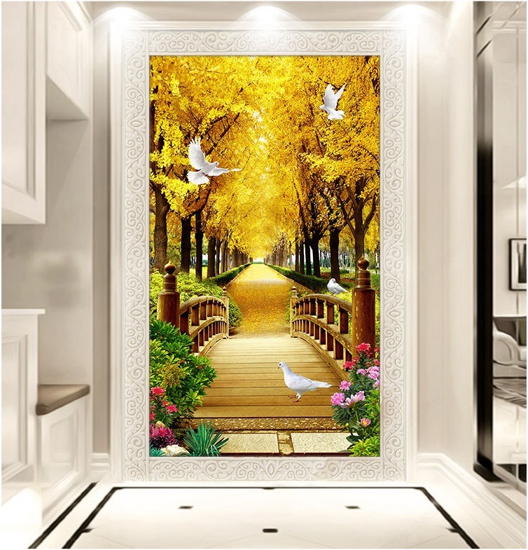 Tranh thêu chữ thập Con đường hoàng kim (Rừng cây lá vàng) MN0084