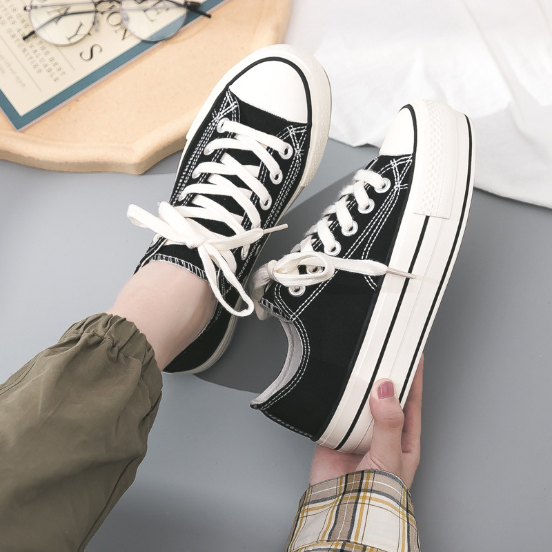 Giày Vải Nữ độn đế tăng chiều cao Màu đen